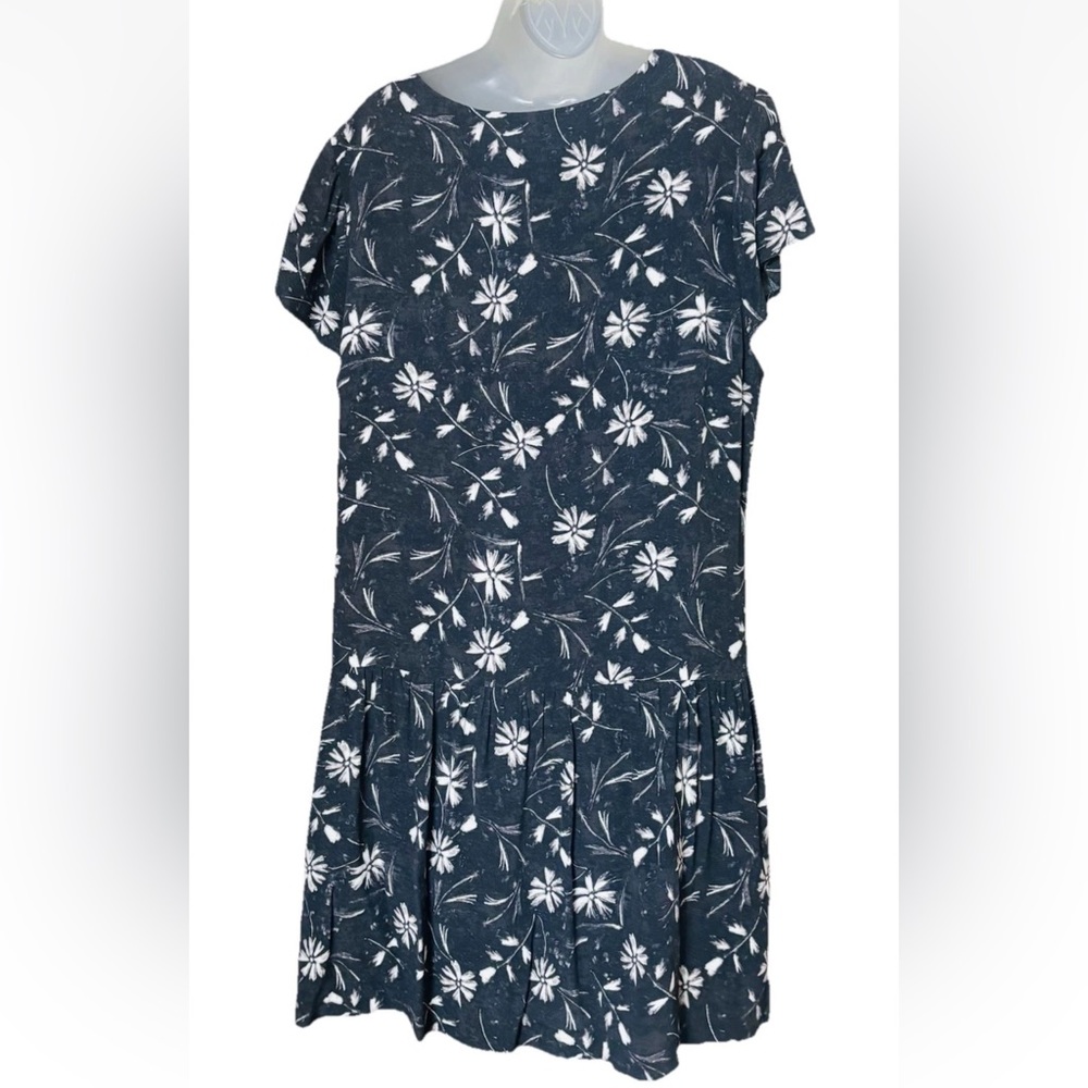 Garnet Hill V Neck Drop Waist Dress Black Floral Pockets Women's Size 18 - Picture 4 of 11
